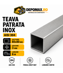 Teava patrata inox AISI 304, 80 x 80 x 3 mm, 6 metri Teava patrata inox AISI 304, 80 x 80 x 3 mm, 6 metri
